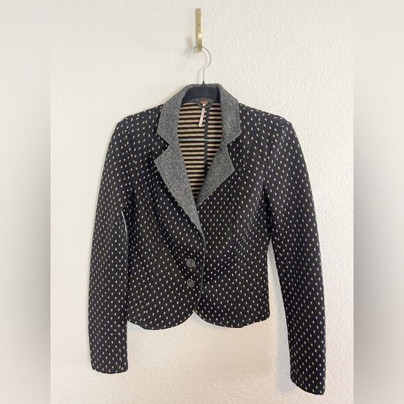 Free People Diamond Textured Polka Dot Knit Blazer. XS - Picture 2 of 8